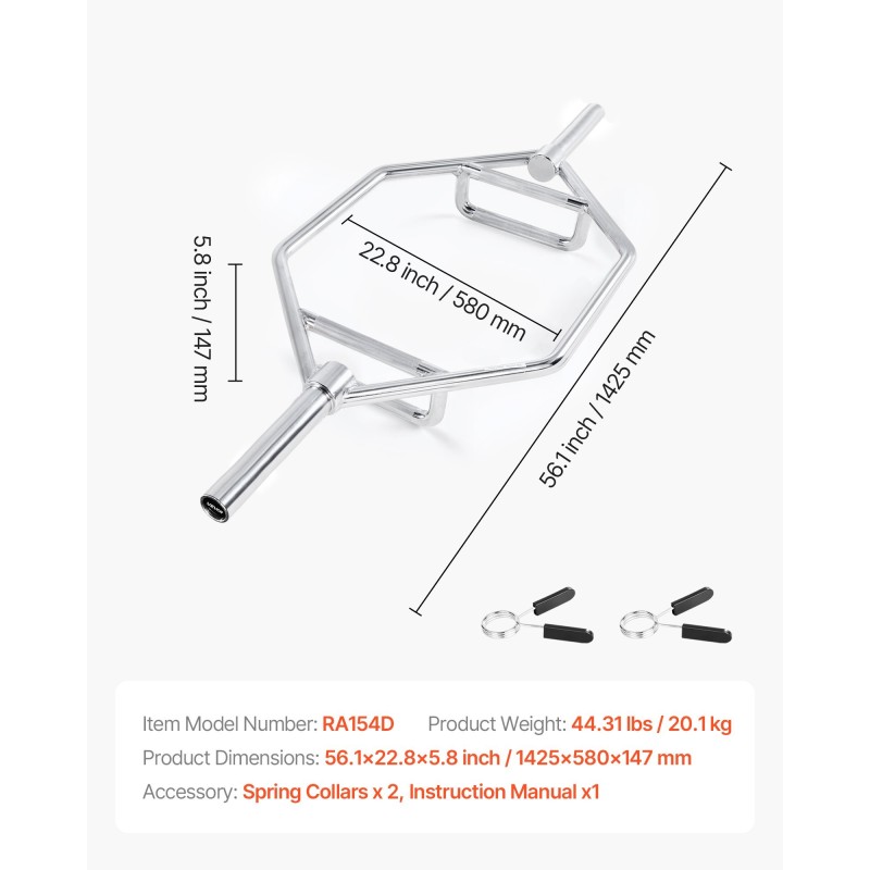 Kuusikulmainen terästanko 50 mm keskireikä 360 kg karhennetut kahvat