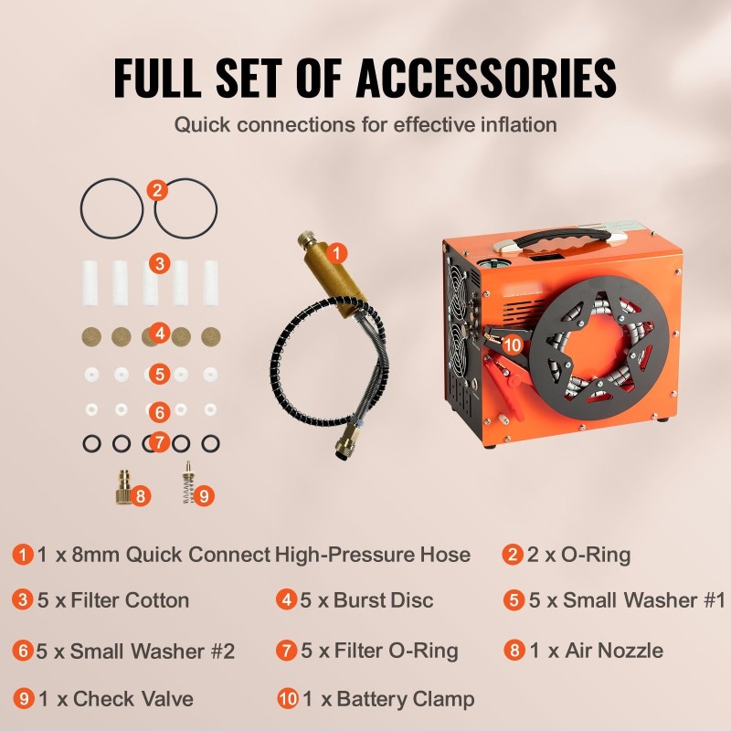 PCP-ilmakompressori kannettava 30 MPa 4500 PSI 600W muunnin DC12V ja AC230V öljytön