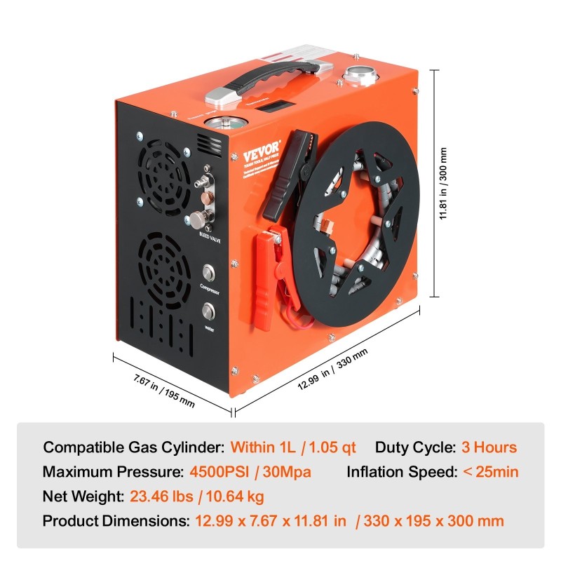 Kannettava PCP-ilmakompressori 4500PSI 30Mpa DC12V AC230V vesi ja tuuletinjäähdytys