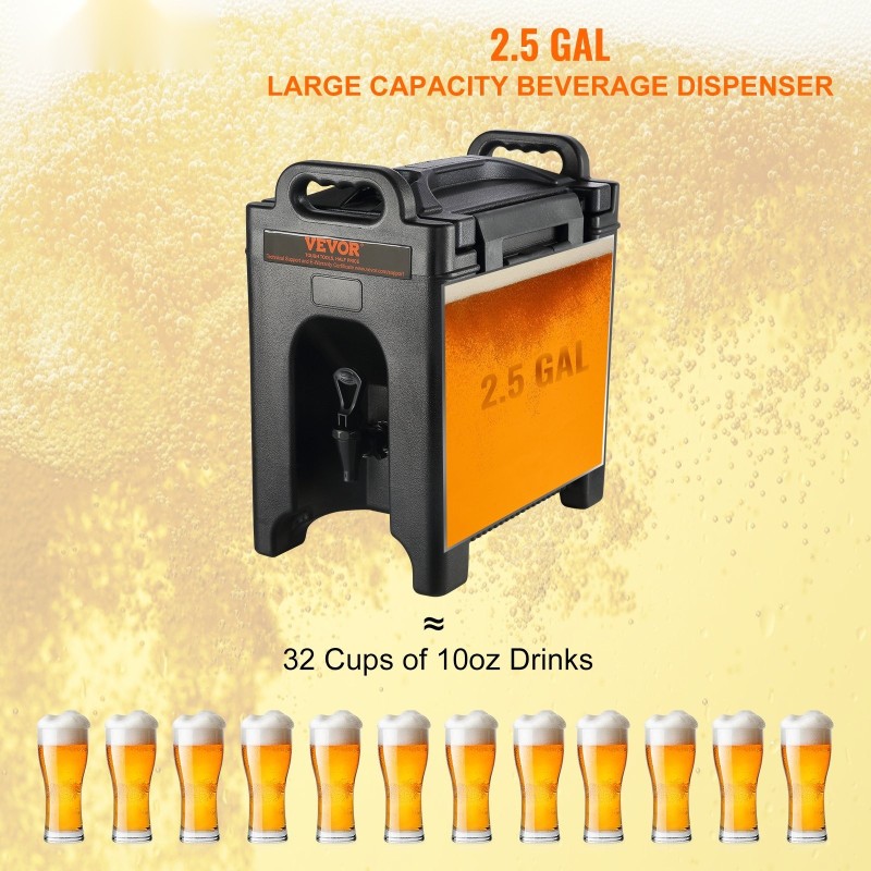 Eristetty juoma-annostelija 9,5 l elintarvikemuovi polyuretaanieristys 23 mm kuumille ja kylmille juomille