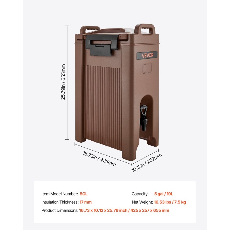 Juoma-annostelija 19 l isoterminen kuumille ja kylmille juomille ruokaturvallinen