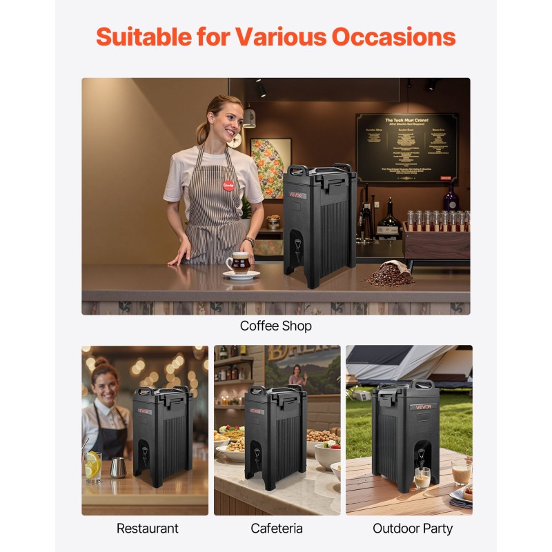 Juoma-annostelija eristetty 19 l 2 kpl kuuma ja kylmä elintarvikekelpoinen musta