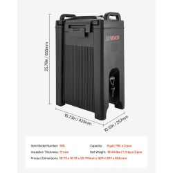 Juoma-annostelija eristetty 19 l 2 kpl kuuma ja kylmä elintarvikekelpoinen musta