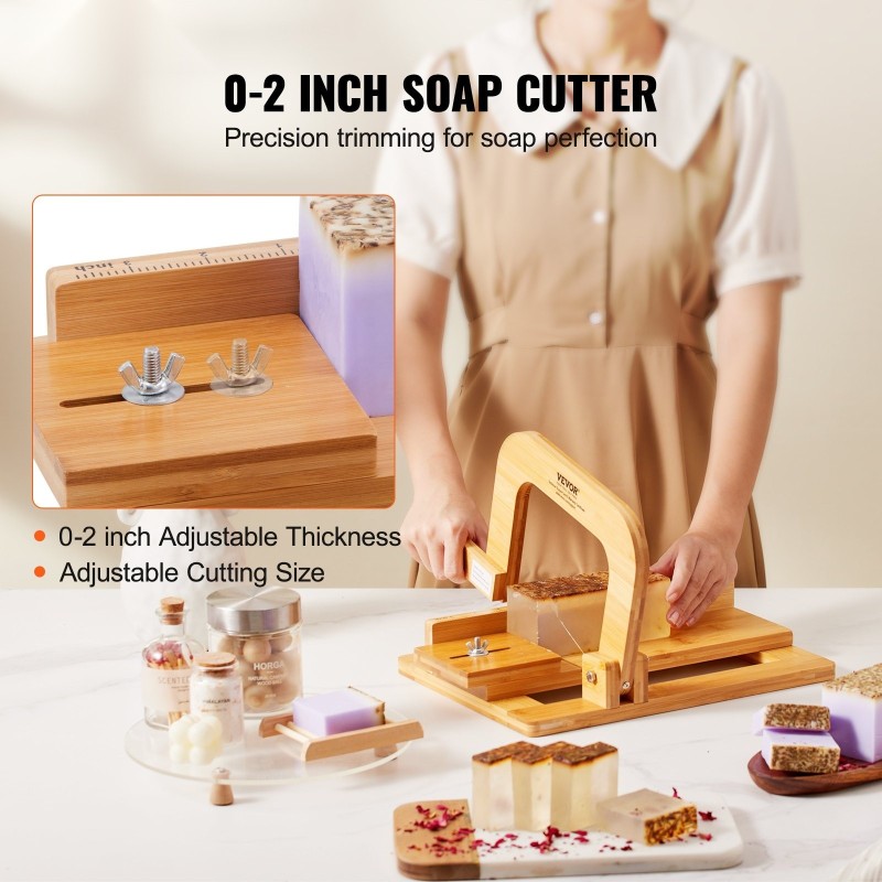 Saippualeikkuri bamburunko säädettävä paksuus 0–2 tuumaa ruostumaton teräslanka saippuapötköille