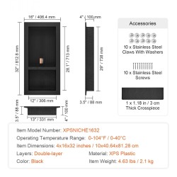 Suihkuseinäsyvennys XPS-muovinen 10x40,64x81,28cm kaksitasoinen vesieristetty seinään upotettava musta