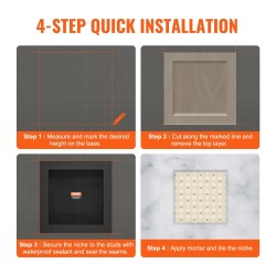 Suihkun seinään upotettava hyllysyvennys XPS-muovi 40,64x40,64 cm musta vedeneristetty