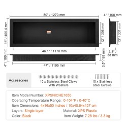 Suihkunišsi XPS-muovia 10 x 40,64 x 127 cm yksitasoinen musta valmiiksi vesieristetty