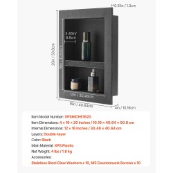 Upotettava suihkulokero XPS 40,6×50,8×10,2 cm siirrettävä välitaso vesitiivis musta