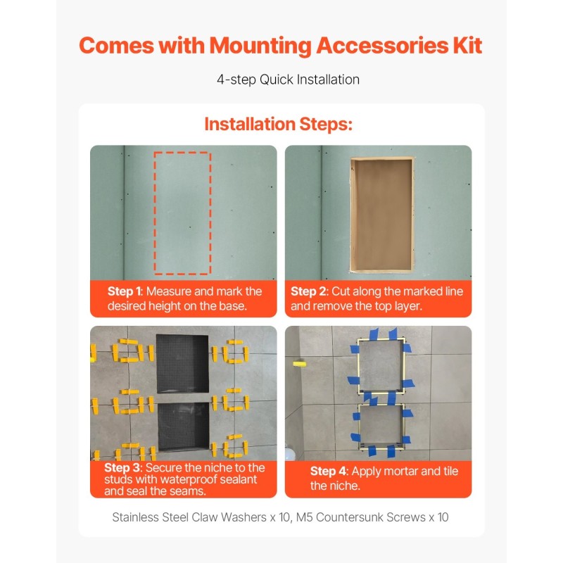 Suihkunika XPS-muovinen seinään upotettava 40,6x71,1x10,2 cm musta siirrettävä välitaso