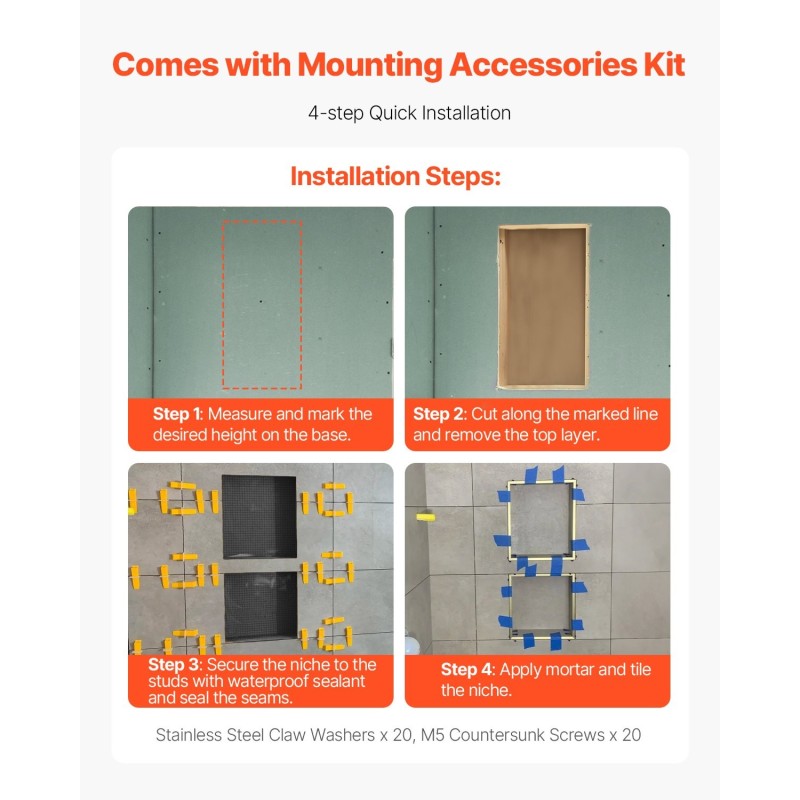 Upotettava seinälokero XPS-muovi musta 10,2×40,6×61 cm kaksi liikuteltavaa hyllyä vesitiivis