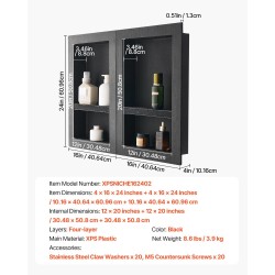 Upotettava seinälokero XPS-muovi musta 10,2×40,6×61 cm kaksi liikuteltavaa hyllyä vesitiivis