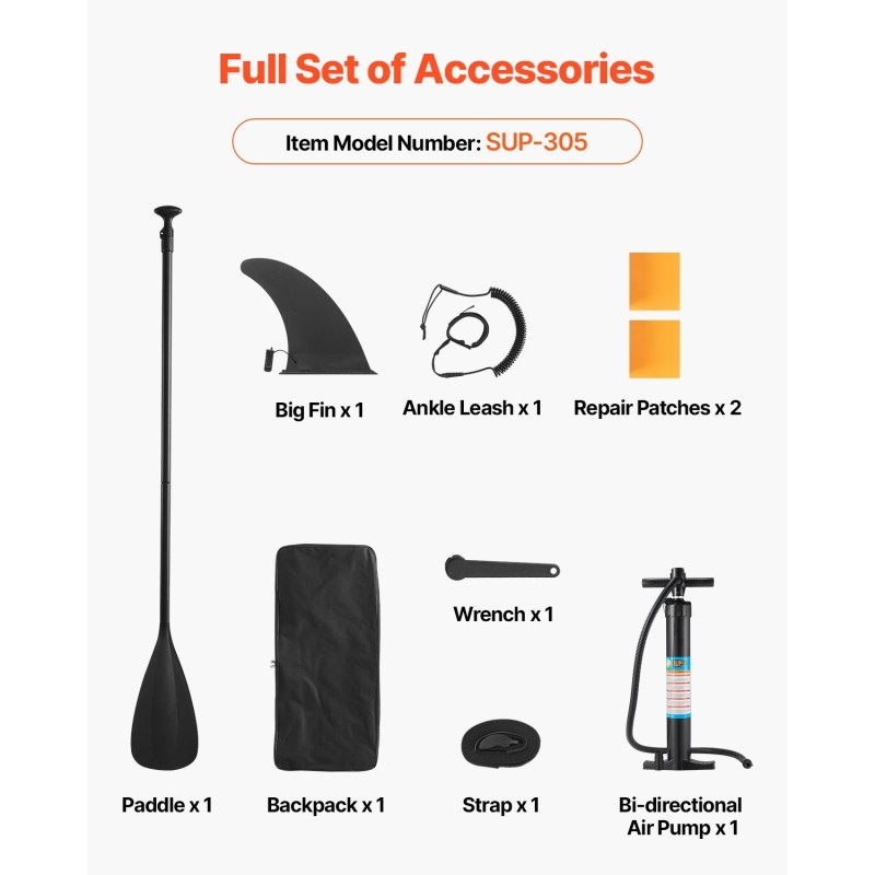 Ilmatäytteinen SUP-lauta 3,05 m pitkä 150 kg kantavuus liukumaton kansi