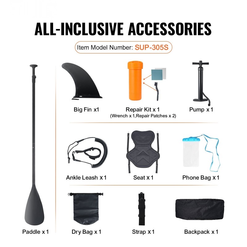 Ilmatäytteinen SUP-lauta PVC-materiaalista 3048×838×152 mm irrotettavalla istuimella nuorille ja aikuisille