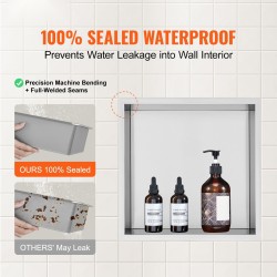 Seinään upotettava vesitiivis suihkutilahylly 304 ruostumaton teräs 33x33 cm