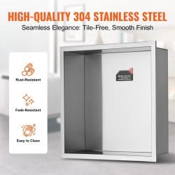 Seinään upotettava vesitiivis suihkutilahylly 304 ruostumaton teräs 33x33 cm