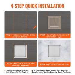 Seinään upotettava vesitiivis suihkutilahylly 304 ruostumaton teräs 33x33 cm