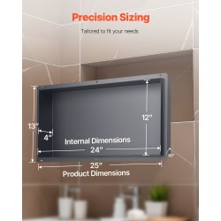 Upotettava kehyksetön seinälokero suihkuun 304 ruostumaton teräs 33x63,5x10,2 cm musta