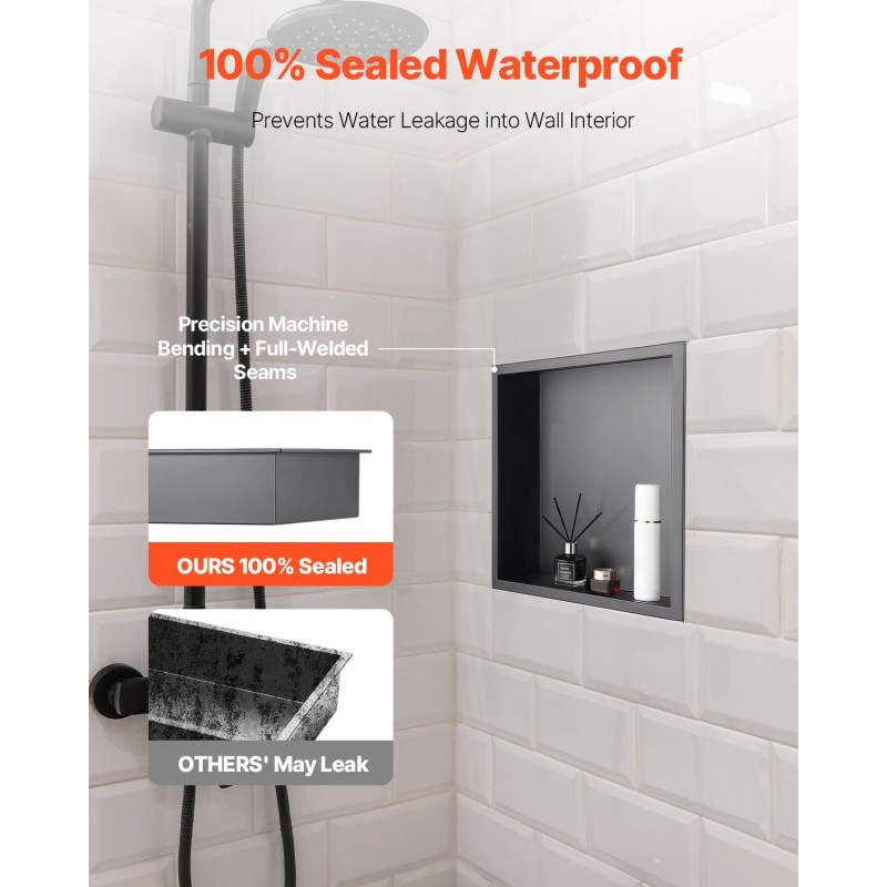 Upotettava suihkunišši 304-ruostumatonta terästä 33x33x10,2 cm yksihyllyinen musta