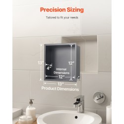 Upotettava suihkunišši 304-ruostumatonta terästä 33x33x10,2 cm yksihyllyinen musta