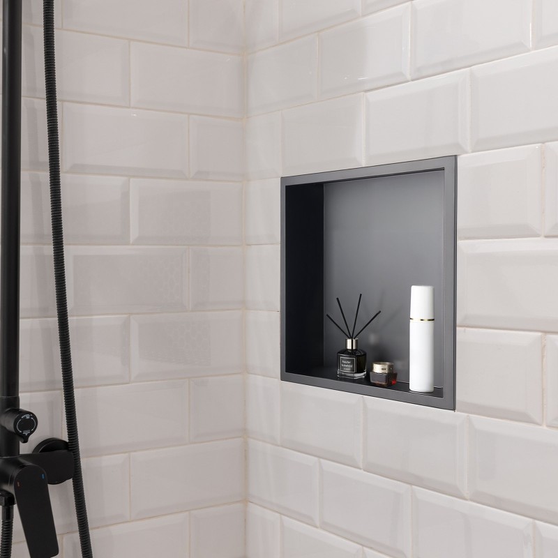 Upotettava suihkunišši 304-ruostumatonta terästä 33x33x10,2 cm yksihyllyinen musta