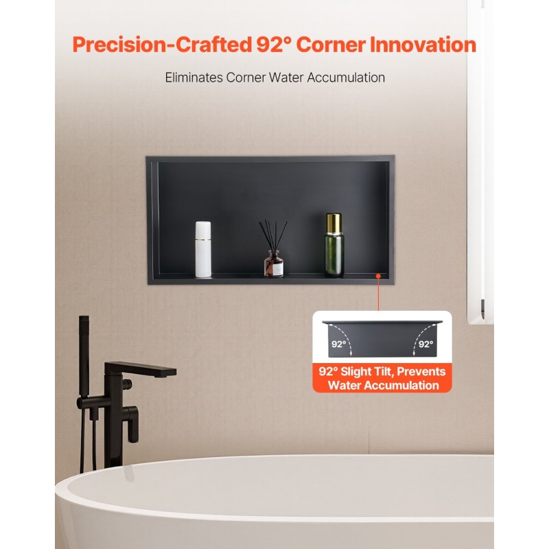 Upotettava suihkuhylly 304-ruostumattomasta teräksestä 10,2×33×63,5 cm vedenpitävä