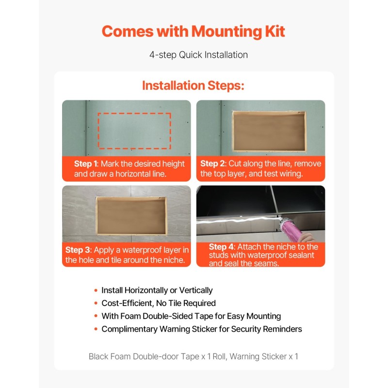 Upotettava suihkuhylly 304-ruostumattomasta teräksestä 10,2×33×63,5 cm vedenpitävä
