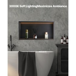 Suihkukolo 33x63,5x10,2 cm ruostumaton teräs musta vedenpitävä LED-valolla