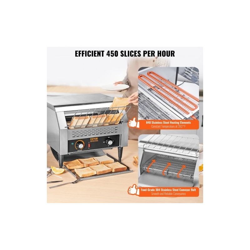 Kuljetinleivänpaahdin ruostumattomasta teräksestä yli 450 viipaletta tunnissa ammattikeittiöön