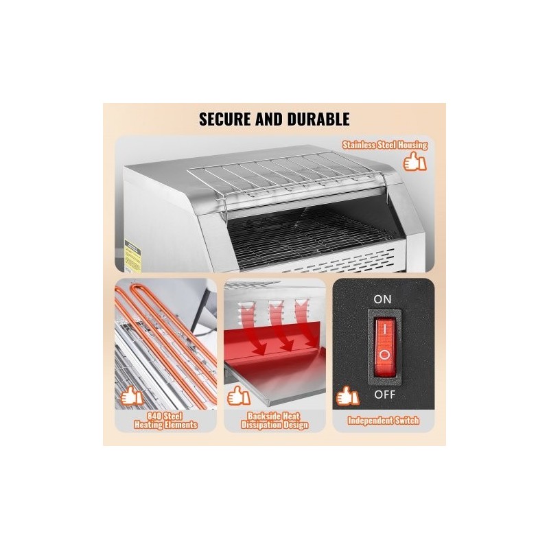 Kuljetinleivänpaahdin ruostumattomasta teräksestä yli 450 viipaletta tunnissa ammattikeittiöön