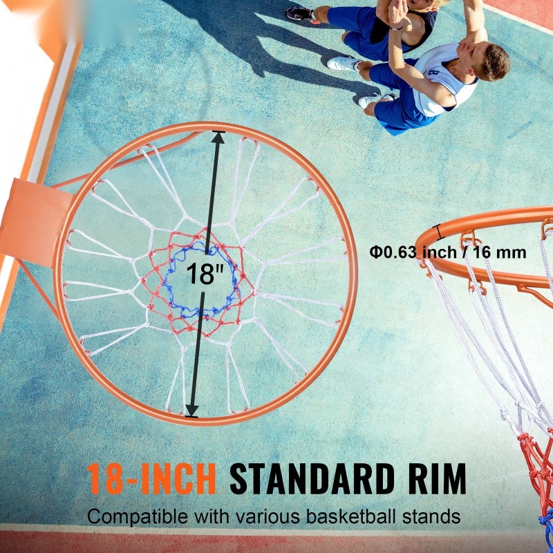 Koripallokori 18-tuumainen Q235-hiiliteräsrakenteinen sisä- ja ulkokäyttöön monikulmaisella kiinnityslevyllä verkolla