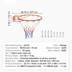 Koripallokori 18-tuumainen Q235-hiiliteräsrakenteinen sisä- ja ulkokäyttöön monikulmaisella kiinnityslevyllä verkolla