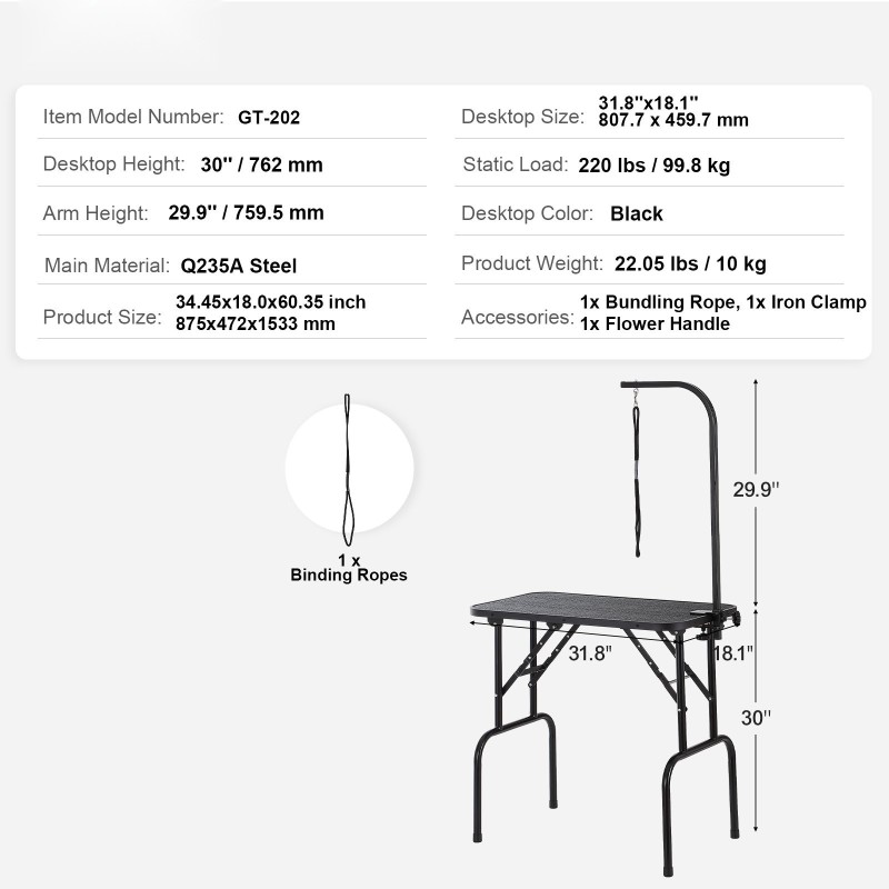 Trimmauspöytä ruostumattomasta teräksestä 808 x 460 mm taittuva pienille ja keskikokoisille koirille