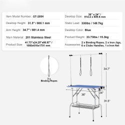 Trimmauspöytä ruostumaton teräs 915 x 610 mm taittuva keskikokoisille ja pienille koirille