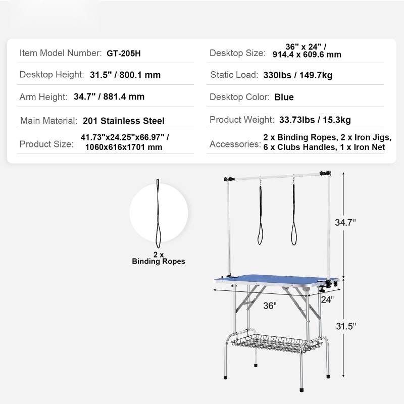 Trimmauspöytä ruostumaton teräs 915 x 610 mm taittuva keskikokoisille ja pienille koirille
