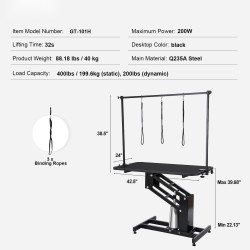 Hydraulinen trimmauspöytä ruostumattomasta teräksestä keskikokoisille ja pienille koirille