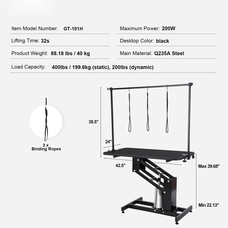 Hydraulinen trimmauspöytä ruostumattomasta teräksestä keskikokoisille ja pienille koirille