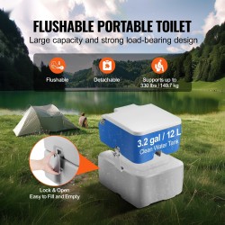 Kemiallinen kantokelpoinen matkailu-wc 20 L jätevesisäiliö 12 L vesitankilla 149,7 kg kantavuudella