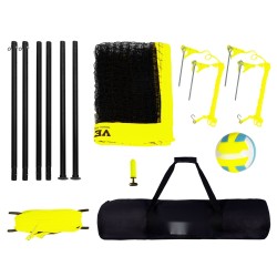 Kannettava ulkokäyttöinen lentopalloverkko polyeteeniverkolla säädettävällä korkeudella teräspylväillä mukana lentopallo pumppu