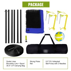 Lentopalloverkko kannettava ulkokäyttöön säädettävä korkeus terästolpat 21-säikeinen polyeteeniverkko mukana pallo pumppu