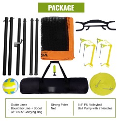 Kannettava ulkolentopalloverkkosetti säädettävällä korkeudella terästolpilla polyeteeniverkolla sisältää pallon pumpun ja