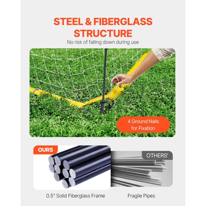 Jalkapallomaali teräs- ja lasikuiturunko PE-verkolla koko 12x6 pihalle ja harjoitteluun