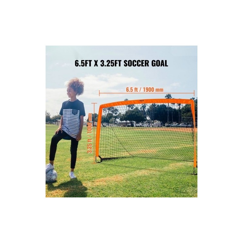 Kokoontaitettava jalkapallomaali lasikuiturunko Dacronverkko noin 6.5x3.25 jalkaa lapsille kantolaukulla