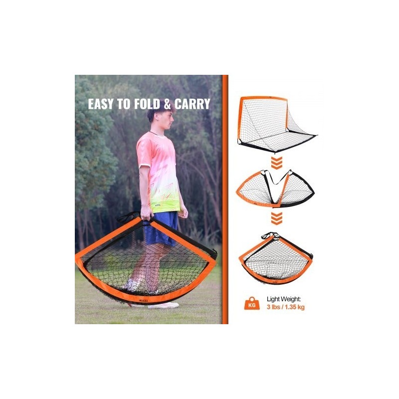 Kokoontaitettava jalkapallomaali lasikuiturunko Dacronverkko noin 6.5x3.25 jalkaa lapsille kantolaukulla