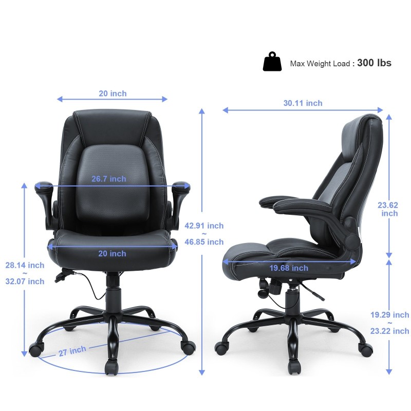 Toimistotuoli korkea selkä PU-nahka säädettävä ristiseläntuki kaksikerroksinen istuinpehmuste ylös kääntyvät käsinojat