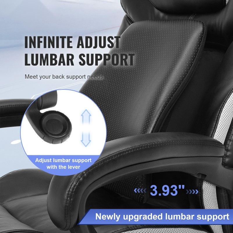 Toimistotuoli PU-nahkaverhoilu kaksikerroksinen pehmuste säädettävä lanneselän tuki vankka metallirunko