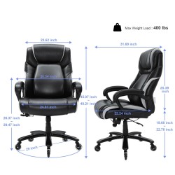 Toimistotuoli PU-nahkaverhoilu kaksikerroksinen pehmuste säädettävä lanneselän tuki vankka metallirunko