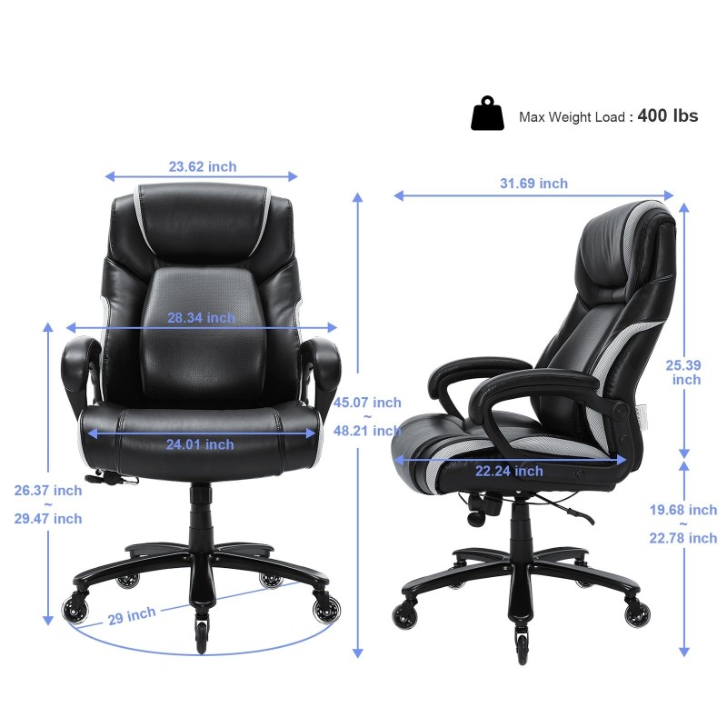 Toimistotuoli PU-nahkaverhoilu kaksikerroksinen pehmuste säädettävä lanneselän tuki vankka metallirunko
