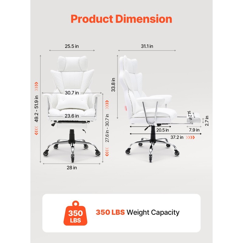 Kallistuva toimistotuoli PU-nahkaverhoilu leveällä istuimella ja jalkatuella säädettävällä lanneltuella metallirungolla
