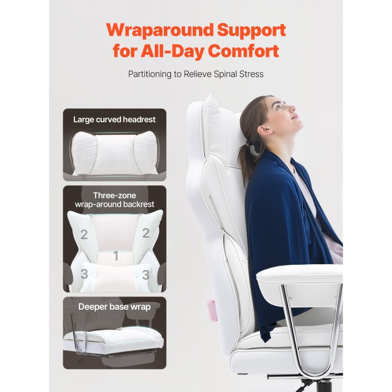 Kallistuva toimistotuoli PU-nahkaverhoilu leveällä istuimella ja jalkatuella säädettävällä lanneltuella metallirungolla