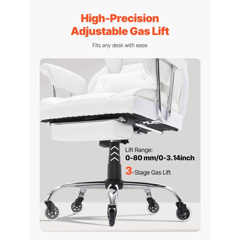 Kallistuva toimistotuoli PU-nahkaverhoilu leveällä istuimella ja jalkatuella säädettävällä lanneltuella metallirungolla